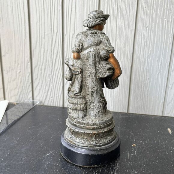 Vintage Pewter Boy with Beehive Statue Painted Folk Art Decor - Picture 2 of 11